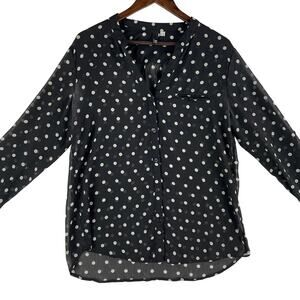 KUT From The Kloth Womens Jasmine Chiffon Blouse XL Black White Polka Dot Sheer